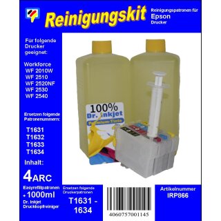 IRP866 - T16 - Dr.Inkjet Druckkopfreinigungspatronen Clean-Multipack mit 1000ml Dr. Inkjet Druckkopfreiniger - einsetzbar für T1621 | T1622 | T1623 | T1624 | T1631 | T1632 | T1633 | T1634