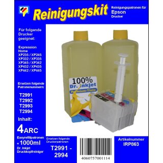 IRP863 - T29 - Dr.Inkjet Druckkopfreinigungspatronen Clean-Multipack mit 1000ml Dr. Inkjet Druckkopfreiniger - einsetzbar für T29 & T29XL (T2991, T2992, T2993, T2994)