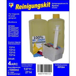 IRP864 - T27 - Dr.Inkjet Druckkopfreinigungspatronen Clean-Multipack mit 1000ml Dr. Inkjet Druckkopfreiniger - einsetzbar für T27 & T27XL (T2711, T2712, T2713, T2714)