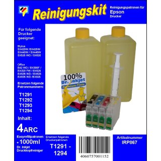 IRP867 - T129 - Dr.Inkjet Druckkopfreinigungspatronen Clean-Multipack mit 1000ml Dr. Inkjet Druckkopfreiniger - einsetzbar für T1291, T1292, T1293, T1294