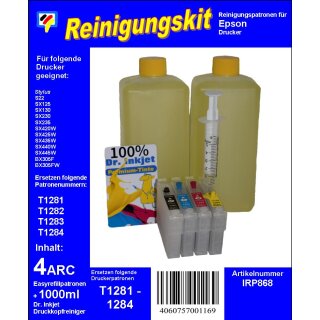 IRP868 - T128 - Dr.Inkjet Druckkopfreinigungspatronen Clean-Multipack mit 1000ml Dr. Inkjet Druckkopfreiniger - einsetzbar für T1281, T1282, T1283, T1284