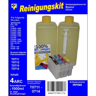 IRP869 - T071 - Dr.Inkjet Druckkopfreinigungspatronen Clean-Multipack mit 1000ml Dr. Inkjet Druckkopfreiniger - einsetzbar für T0711, T0712, T0713, T0714