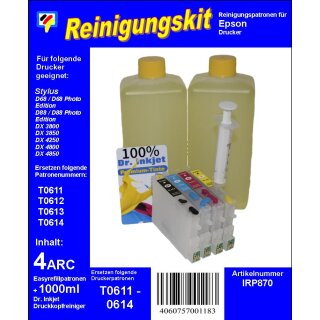 IRP870 - T061 - Dr.Inkjet Druckkopfreinigungspatronen Clean-Multipack mit 1000ml Dr. Inkjet Druckkopfreiniger - einsetzbar für T0611, T0612, T0613, T0614