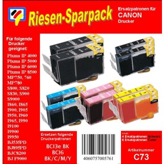 C73 - BCI3 / BCI6 - TiDis 10er Riesensparpack - Ersatzpatronen  je 2x die BCI3BK, BCI6BK, BCI6C, BCI6M, BCI6Y 