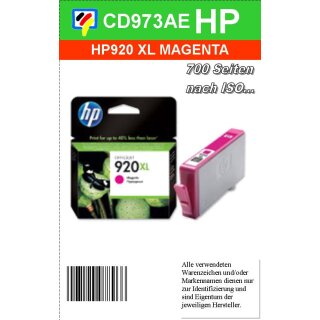 HP920MXL - Original CD973AE - magenta- Druckpatrone mit 6ml Inhalt und ca. 700 Seiten Druckleistung nach Iso