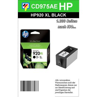 HP920BKXL - Original CD975AE - schwarz- Druckpatrone mit 49ml Inhalt und ca.1.200 Seiten Druckleistung nach Iso