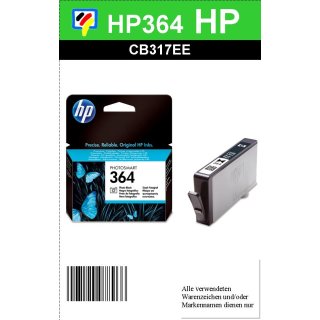HP364PBK - Original CB317EE - fotoschwarz- Druckpatrone mit 3ml Inhalt und ca. 130 Seiten Druckleistung nach Iso