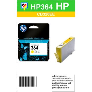 HP364Y- Original CB320EE - gelb - Druckpatrone mit 3ml mit ca. 300 Seiten Druckleistung nach Iso