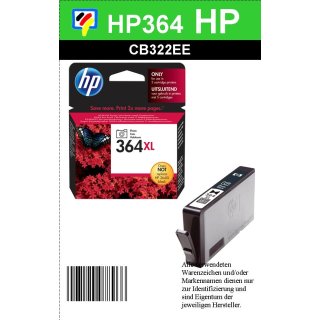 HP364PBKXL - Original CB322EE - fotoschwarz - Druckpatrone mit 6ml Inhalt und ca.290 Seiten Druckleistung nach Iso