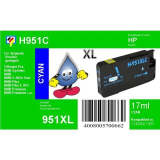 HP951C - TiDis Ersatzpatrone - cyan - mit 17ml Inhalt ersetzt CN046A/HP951CXL