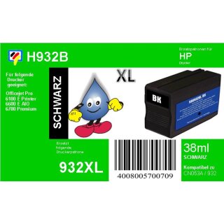 HP932B - TiDis Ersatzpatrone - schwarz - mit ganzen 38ml Inhalt ersetzt CN053A