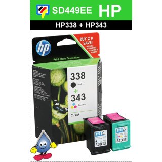 HP338BK, HP343CO - Original SD449EE - Multipack mit je 1x schwarz + 1x color zum Superangebot