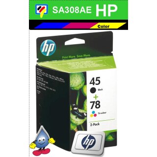 HP45,HP78D - Original SA308AE-schwarz, color-Druckpatronen zum Superangebot im Sparpack