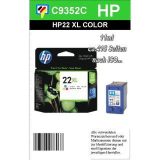 HP22XL - Original C9352CE-color-Druckpatrone mit 11ml Inhalt zum Superangebot 